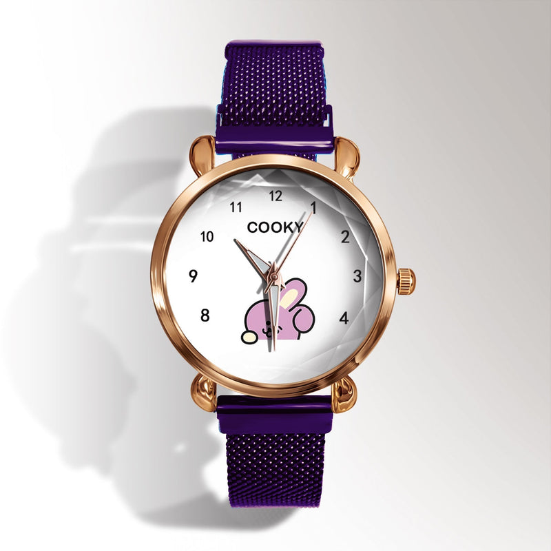 RELOJES BT21 CON CIERRE MAGNÉTICO PULSERA MORADA (todos los personajes)