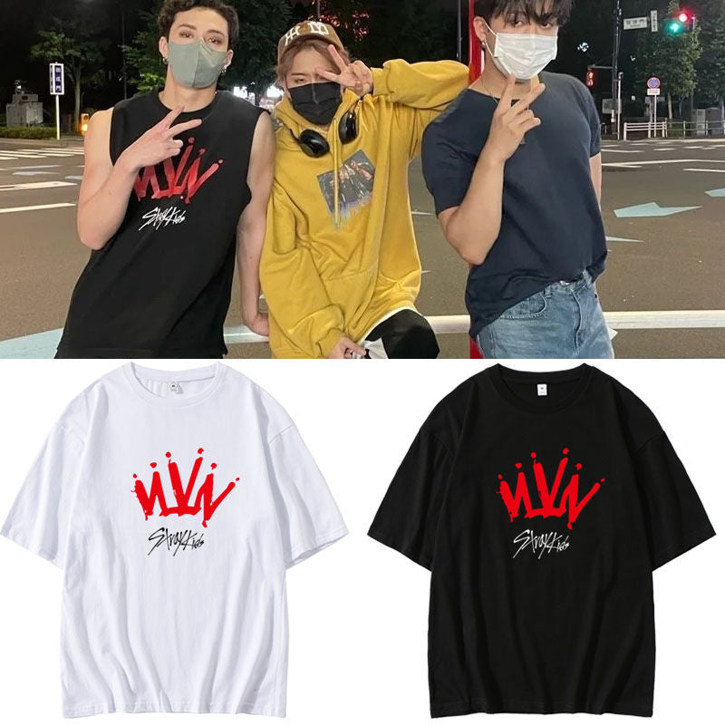 STRAY KIDS T-SHIRT 100% COTTON (black, white and purple)