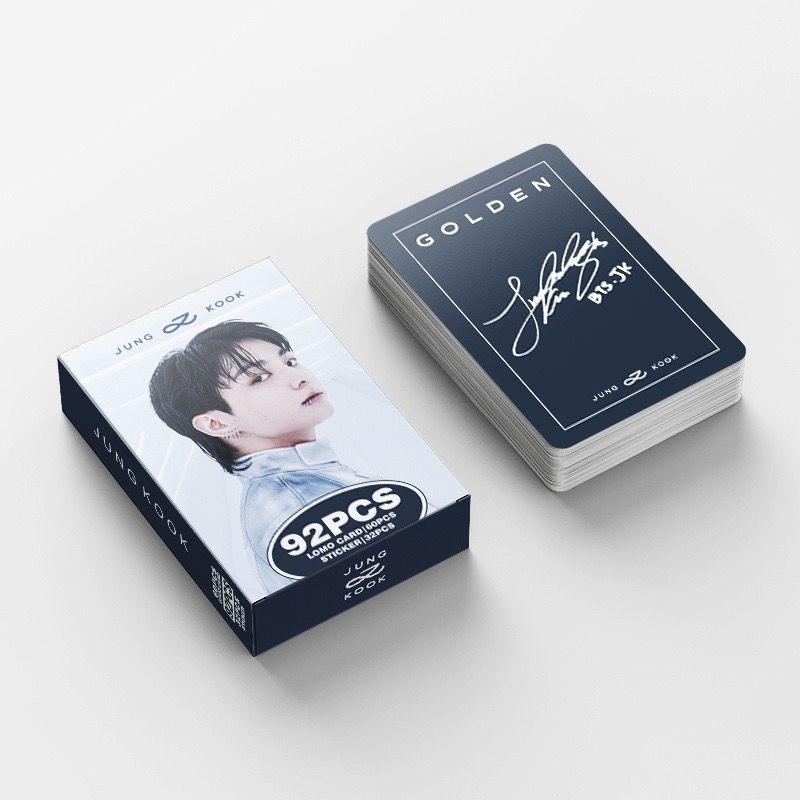 KIT 92 PIEZAS (60 TARJETAS FOTOGRÁFICAS + 32 PEGATINAS) JUNGKOOK GOLDEN