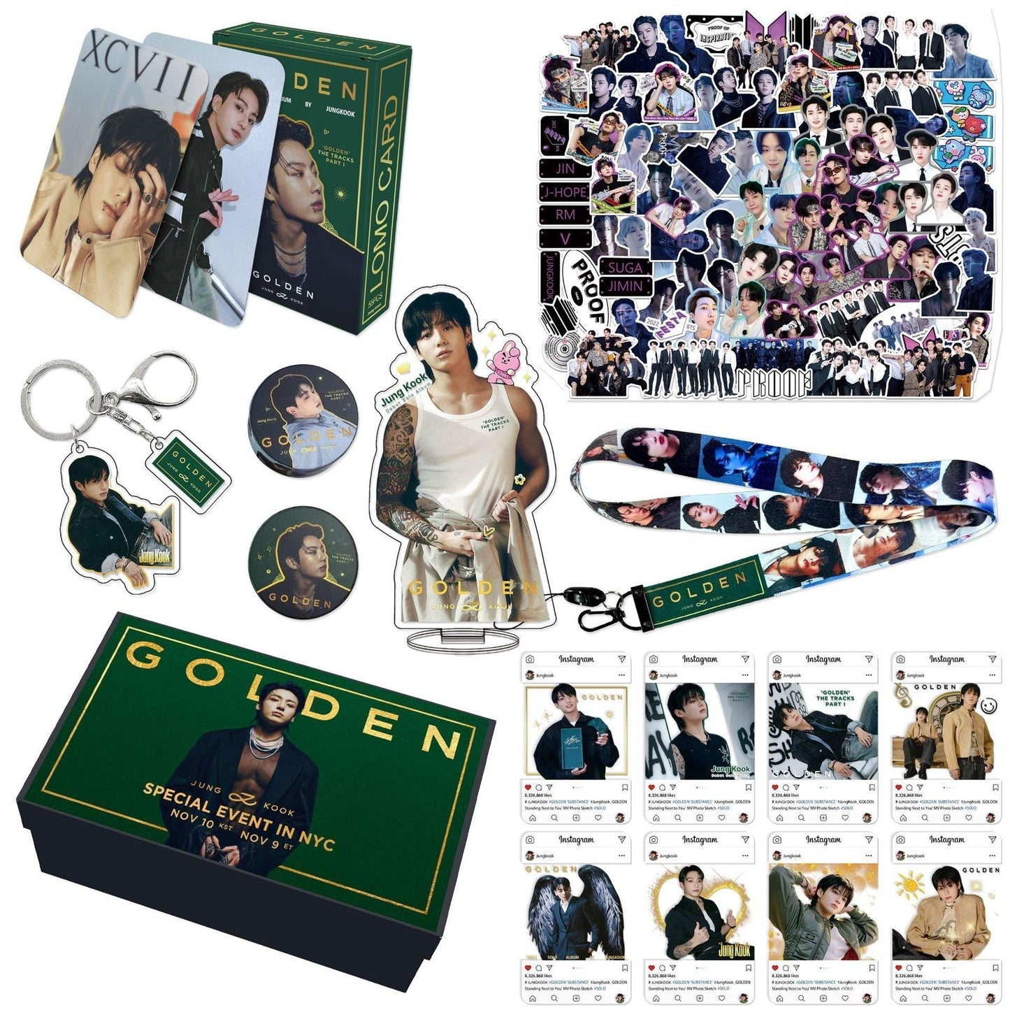 JUNGKOOK GOLDEN KIT WITH 159 PIECES (GIFT BOX WITH/ VARIOUS ITEMS!✨)