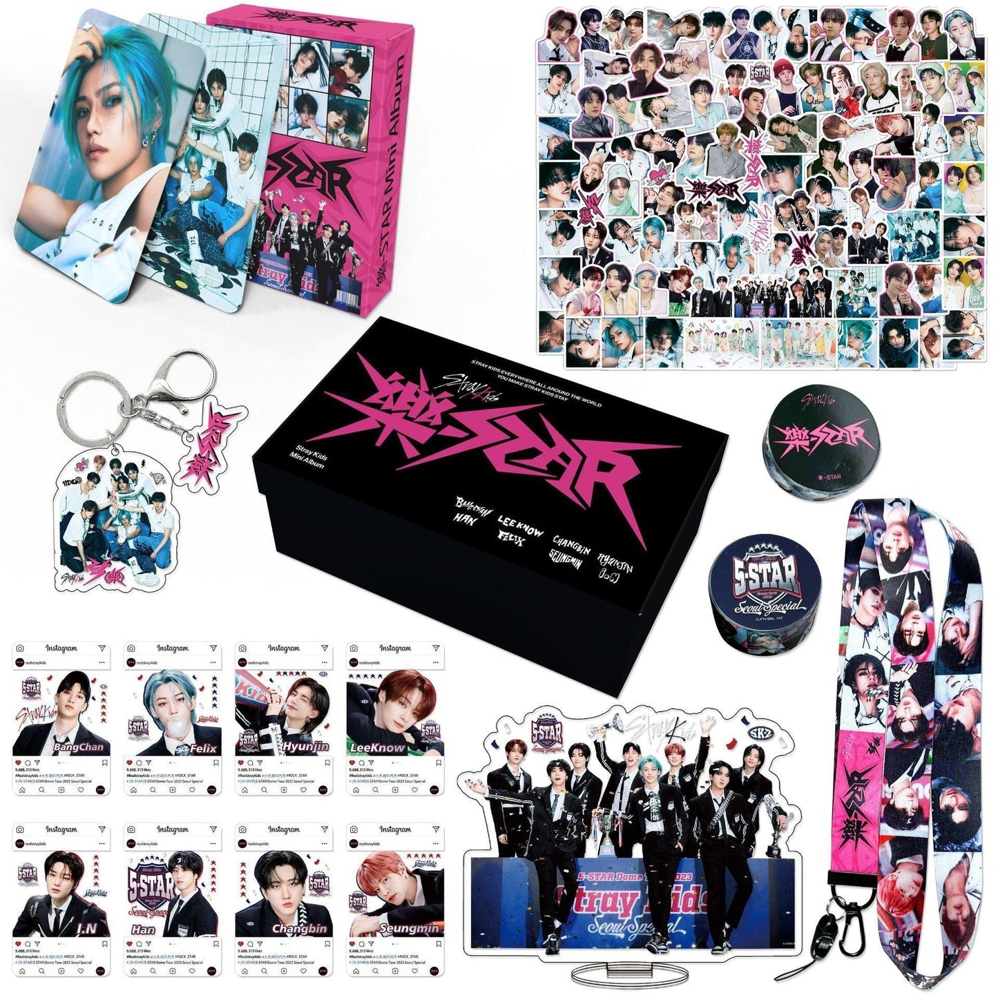 KIT STRAY KIDS ROCK STAR/樂-STAR CON 164 PIEZAS (¡CAJA DE REGALO CON VARIOS ARTÍCULOS!✨)