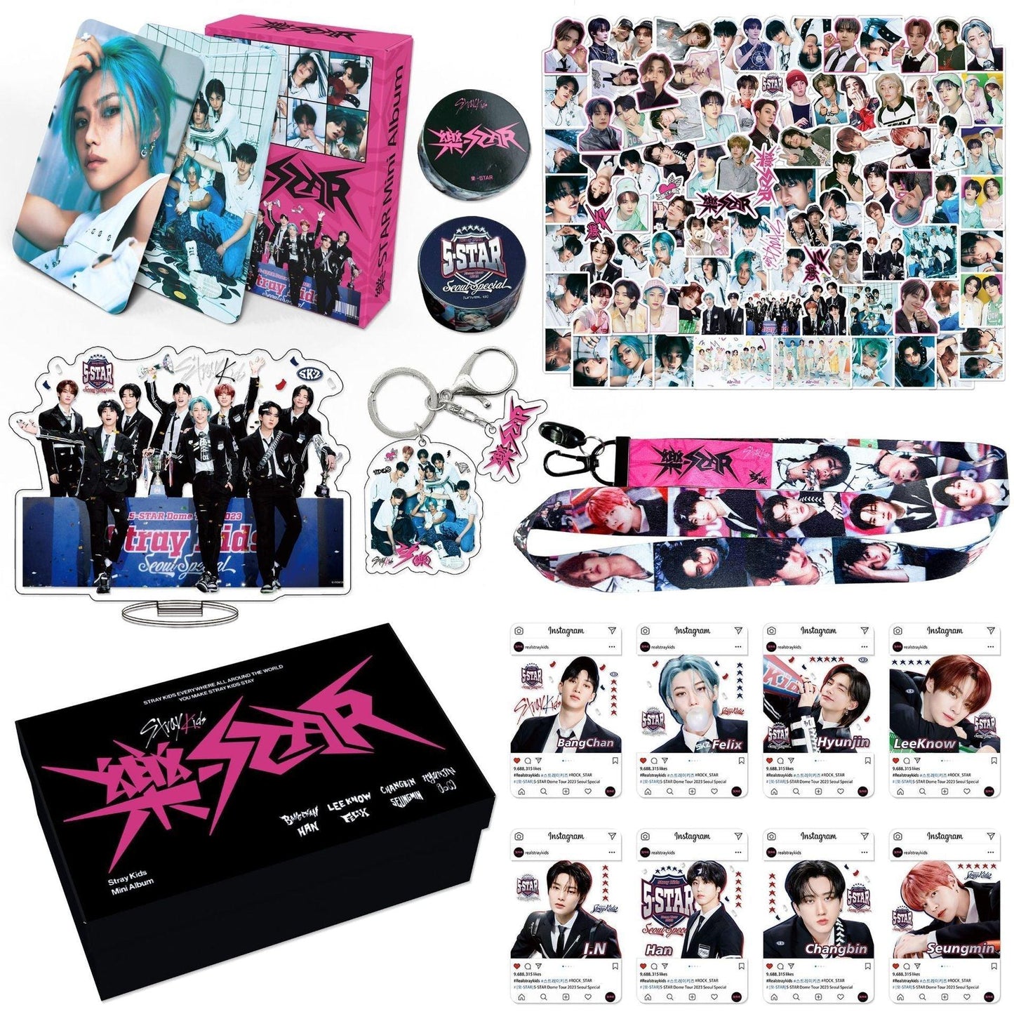 KIT STRAY KIDS ROCK STAR/樂-STAR CON 164 PIEZAS (¡CAJA DE REGALO CON VARIOS ARTÍCULOS!✨)