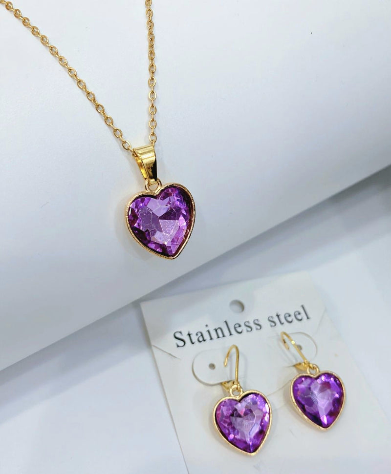 I💜YOU (I Purple You) NECKLACE+EARRINGS SET IN STAINLESS STEEL