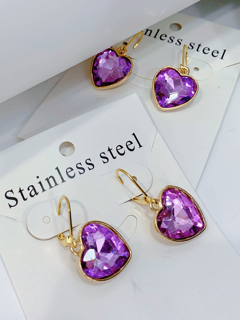 I💜YOU (I Purple You) NECKLACE+EARRINGS SET IN STAINLESS STEEL