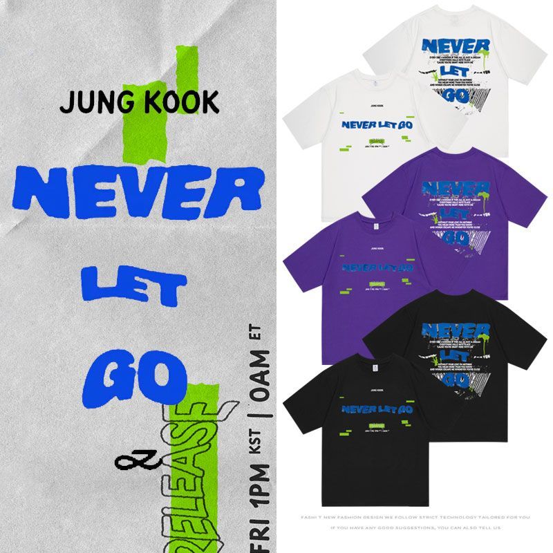 CAMISETA "NEVER LET GO" JK BTS FESTA 2024 100% ALGODÃO (várias cores)