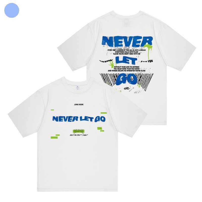 CAMISETA "NEVER LET GO" JK BTS FESTA 2024 100% ALGODÃO (várias cores)