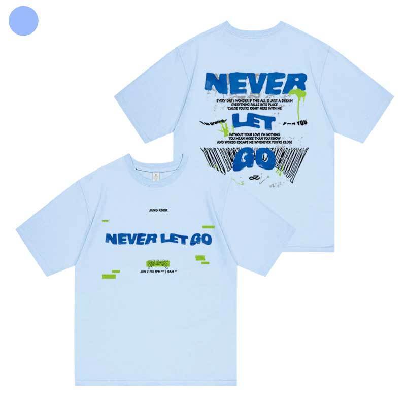 CAMISETA "NEVER LET GO" JK BTS FESTA 2024 100% ALGODÃO (várias cores)