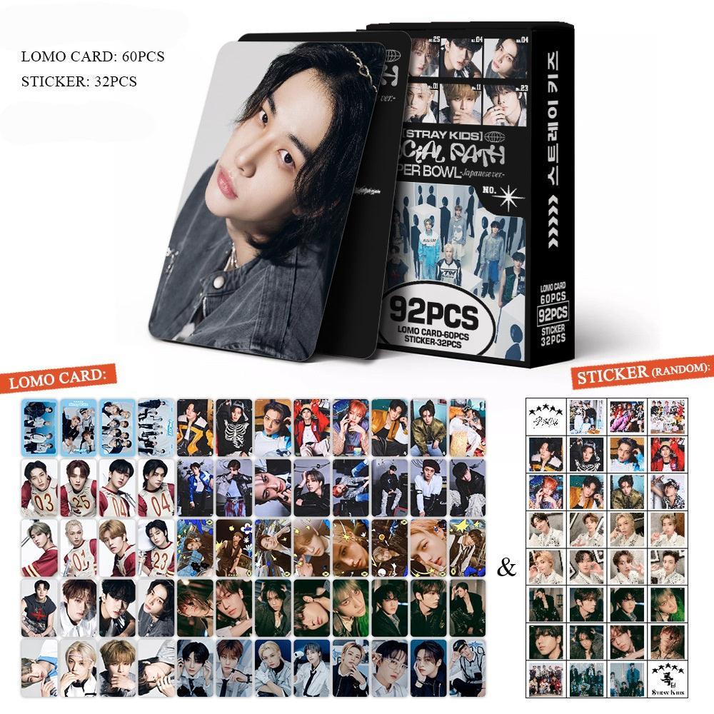 STRAY KIDS VARIOS KITS 92 UDS (60 TARJETAS FOTOGRÁFICAS + 32 PEGATINAS)