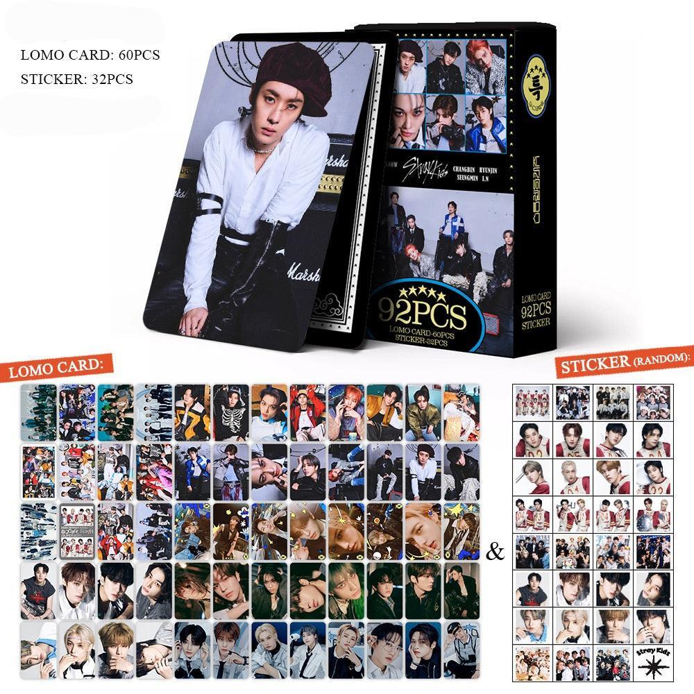 STRAY KIDS VARIOS KITS 92 UDS (60 TARJETAS FOTOGRÁFICAS + 32 PEGATINAS)