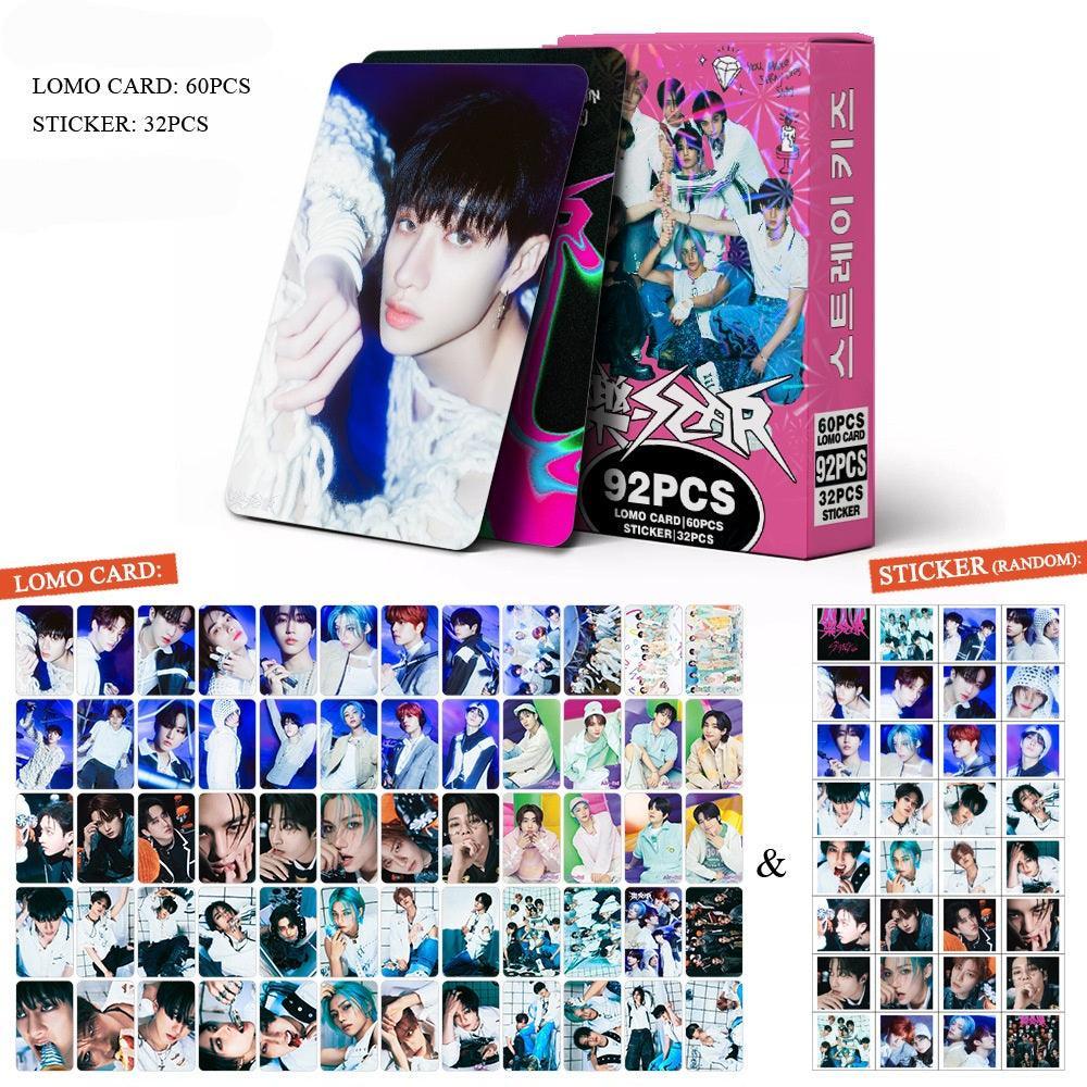 STRAY KIDS VARIOS KITS 92 UDS (60 TARJETAS FOTOGRÁFICAS + 32 PEGATINAS)