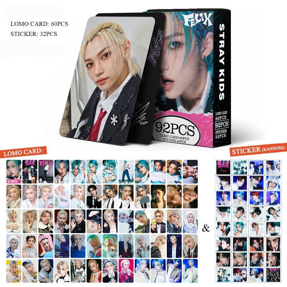 STRAY KIDS VARIOS KITS 92 UDS (60 TARJETAS FOTOGRÁFICAS + 32 PEGATINAS)