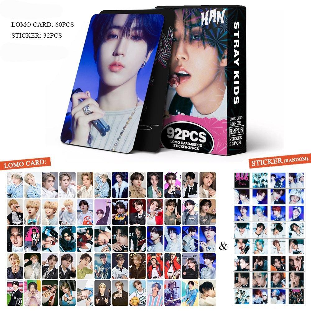 STRAY KIDS VARIOS KITS 92 UDS (60 TARJETAS FOTOGRÁFICAS + 32 PEGATINAS)