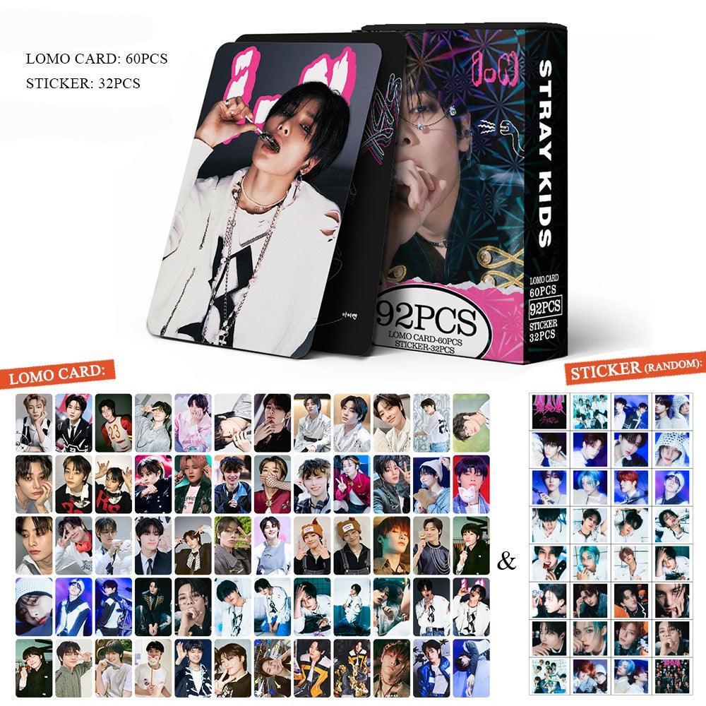 STRAY KIDS VARIOS KITS 92 UDS (60 TARJETAS FOTOGRÁFICAS + 32 PEGATINAS)