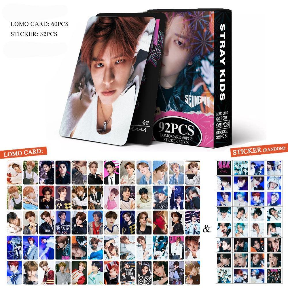 STRAY KIDS VARIOS KITS 92 UDS (60 TARJETAS FOTOGRÁFICAS + 32 PEGATINAS)