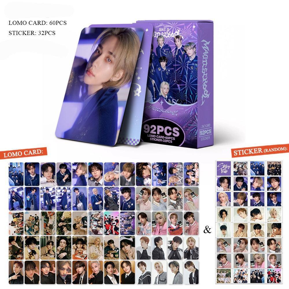 STRAY KIDS VARIOS KITS 92 UDS (60 TARJETAS FOTOGRÁFICAS + 32 PEGATINAS)