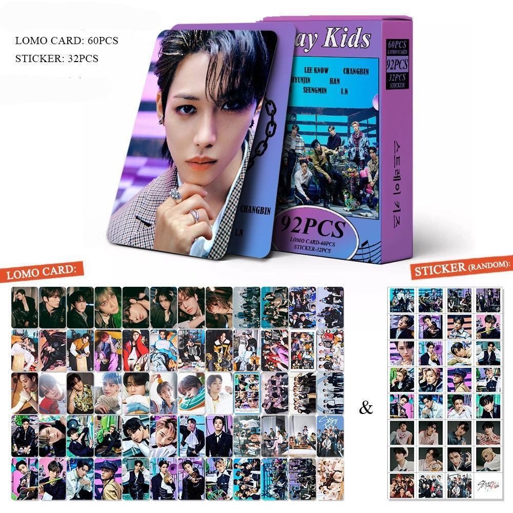 STRAY KIDS VARIOS KITS 92 UDS (60 TARJETAS FOTOGRÁFICAS + 32 PEGATINAS)