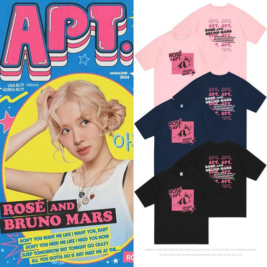 CAMISETA ROSÉ (BLACKPINK) E BRUNO MARS APT 100% ALGODÃO