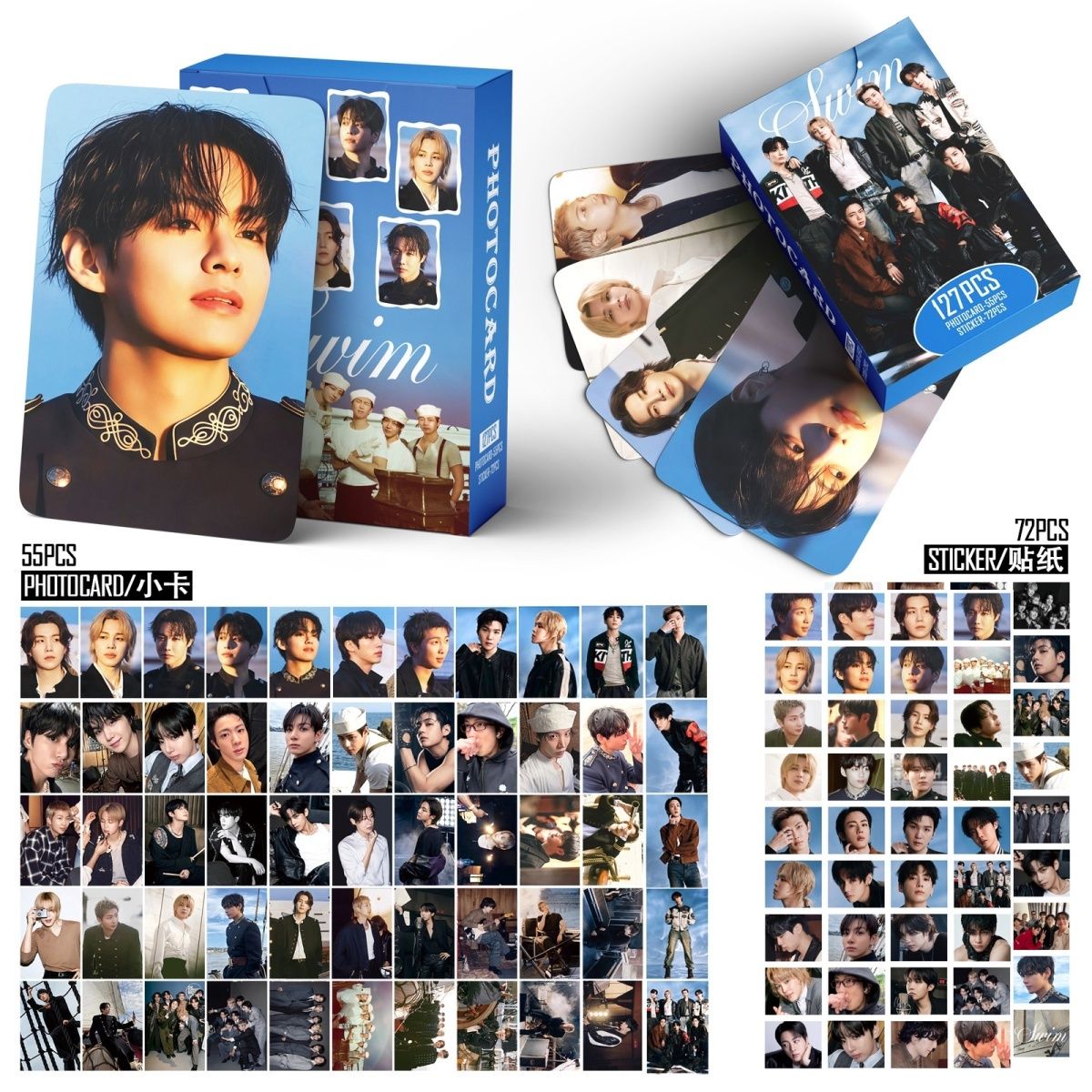 BTS SWIM PHOTOCARDS 127 PCS (55 cards+72stickers) – PLANET STORE
