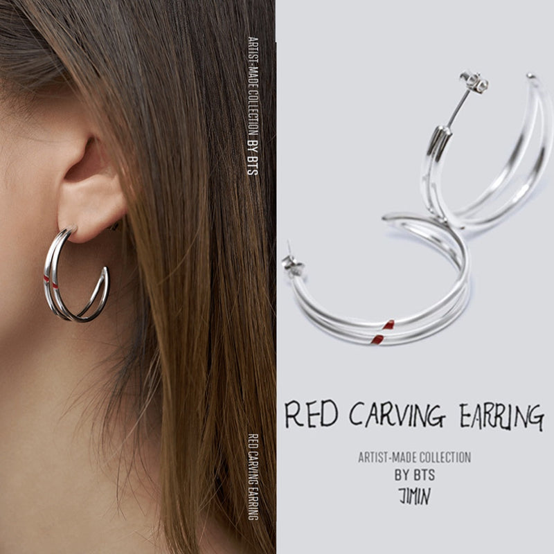 JIMIN RED CARVING EARRINGS