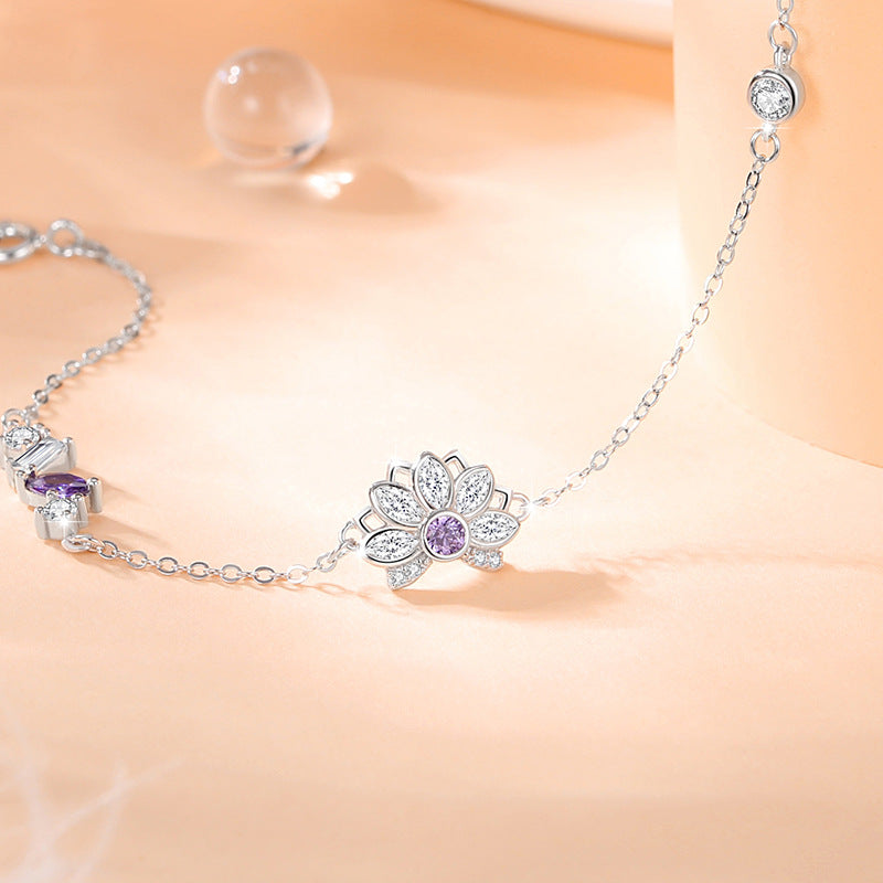 925 STERLING SILBER LOTUSBLUME ANHÄNGER-ARMBAND