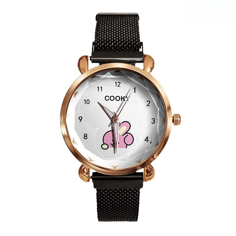 RELOJES BT21 CON CIERRE MAGNÉTICO PULSERA NEGRA (todos los personajes)