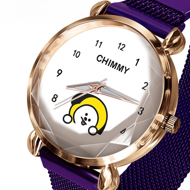 RELOJES BT21 CON CIERRE MAGNÉTICO PULSERA MORADA (todos los personajes)