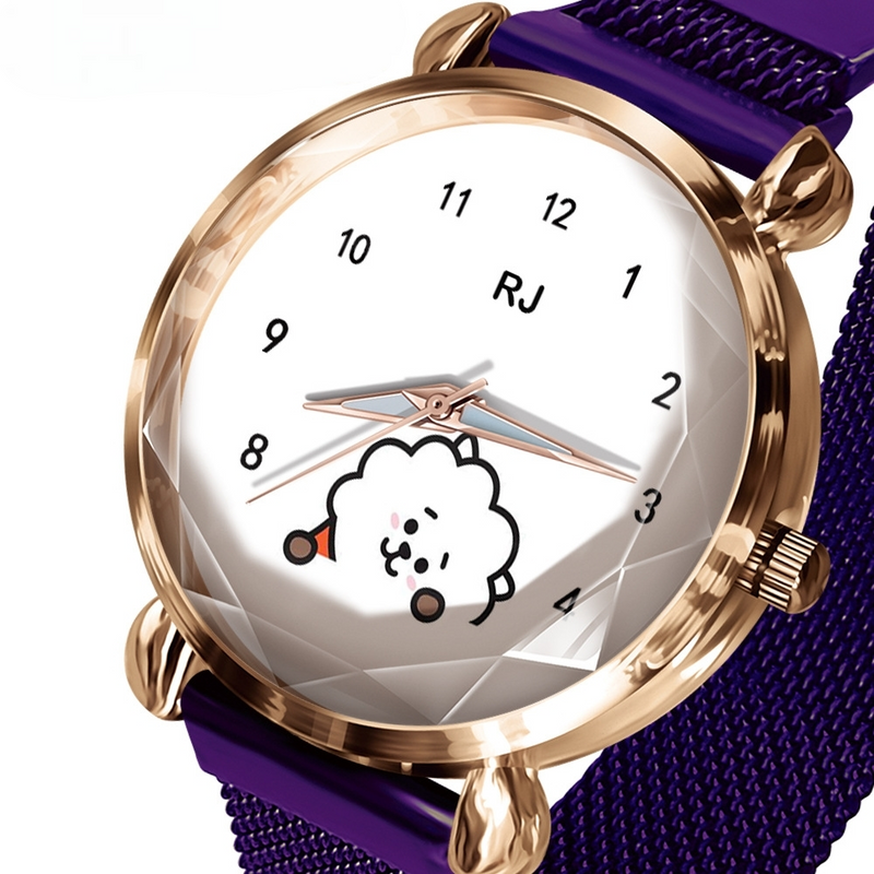 RELOJES BT21 CON CIERRE MAGNÉTICO PULSERA MORADA (todos los personajes)