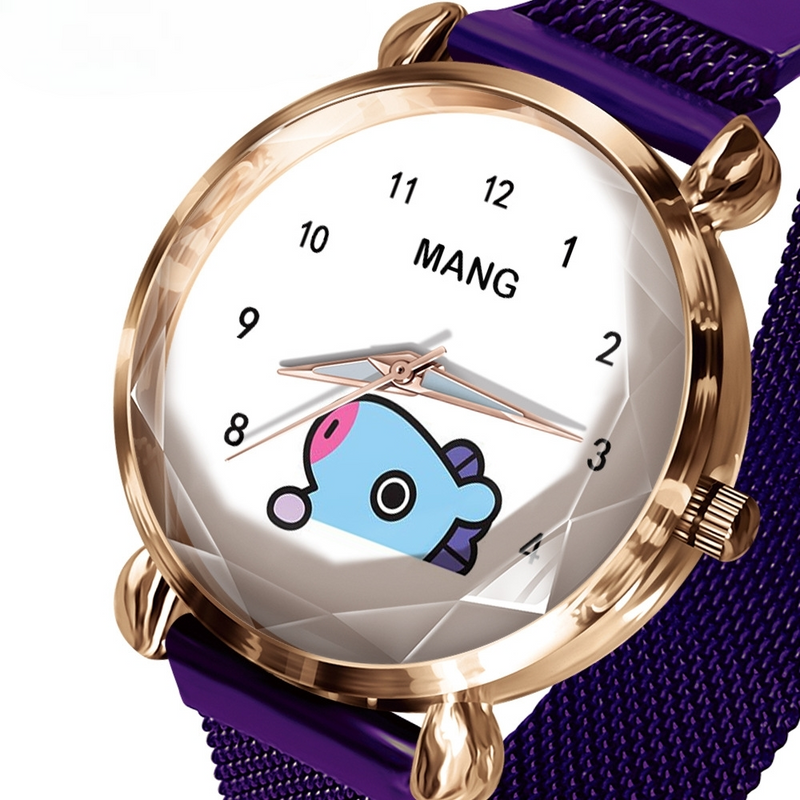 RELOJES BT21 CON CIERRE MAGNÉTICO PULSERA MORADA (todos los personajes)