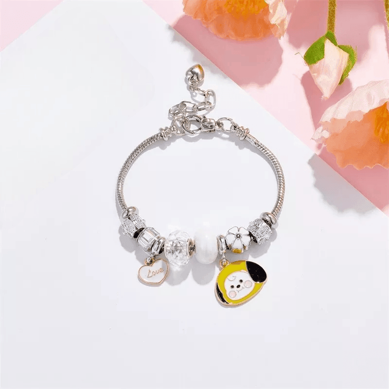 PULSERA DE ACERO INOXIDABLE CON CHARM BT21/BTS (todos los personajes)