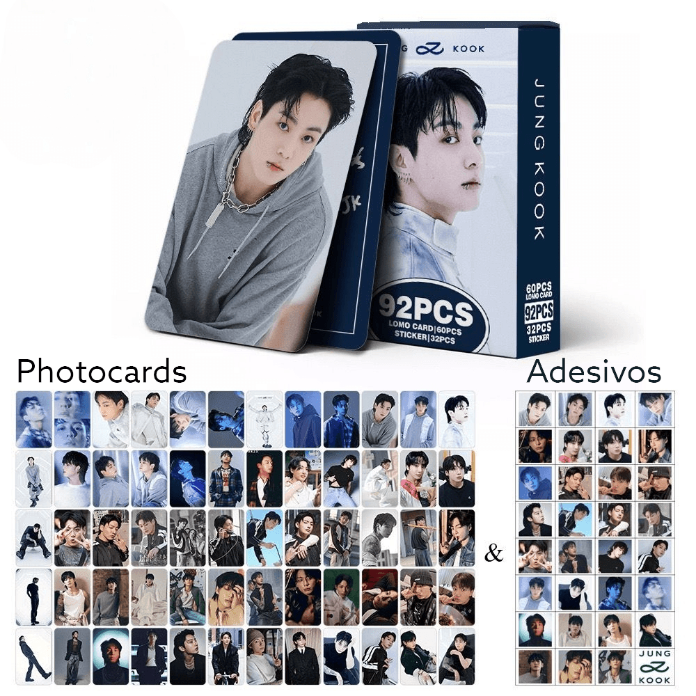 KIT 92 PIEZAS (60 TARJETAS FOTOGRÁFICAS + 32 PEGATINAS) JUNGKOOK GOLDEN