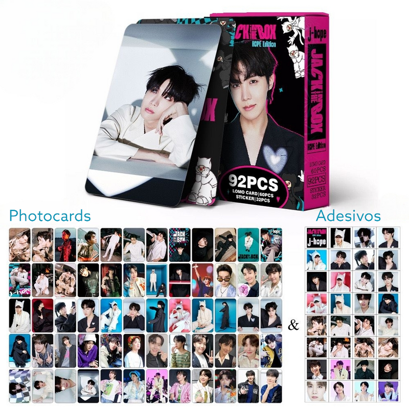 KIT 92 PÇS (60 FOTOCARDS + 32 ADESIVOS) JHOPE JACK IN THE BOX