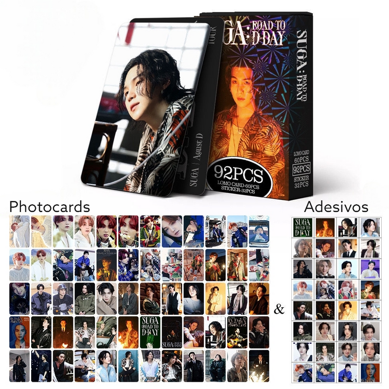 KIT 92 PÇS (60 FOTOCARDS + 32 ADESIVOS) SUGA: ROAD TO D'DAY