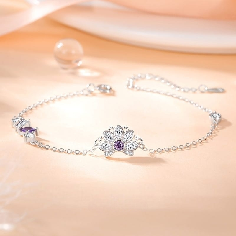 925 STERLING SILBER LOTUSBLUME ANHÄNGER-ARMBAND