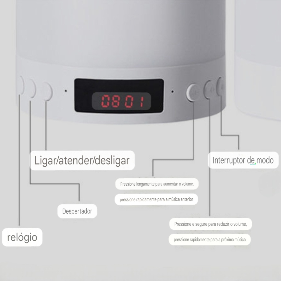 LUMINÁRIA/CAIXA DE SOM BLUETOOTH BTS LED MUDA DE COR C/ FUNÇÃO DESPERTADOR