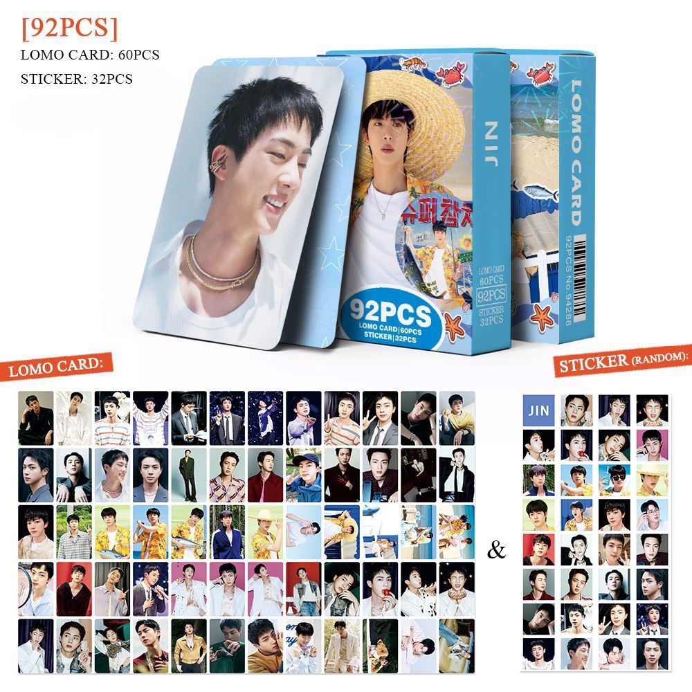 KITS 92 PÇS (60 PHOTOCARDS + 32 ADESIVOS) JIN SUPER TUNA + FOTOS VARIADAS