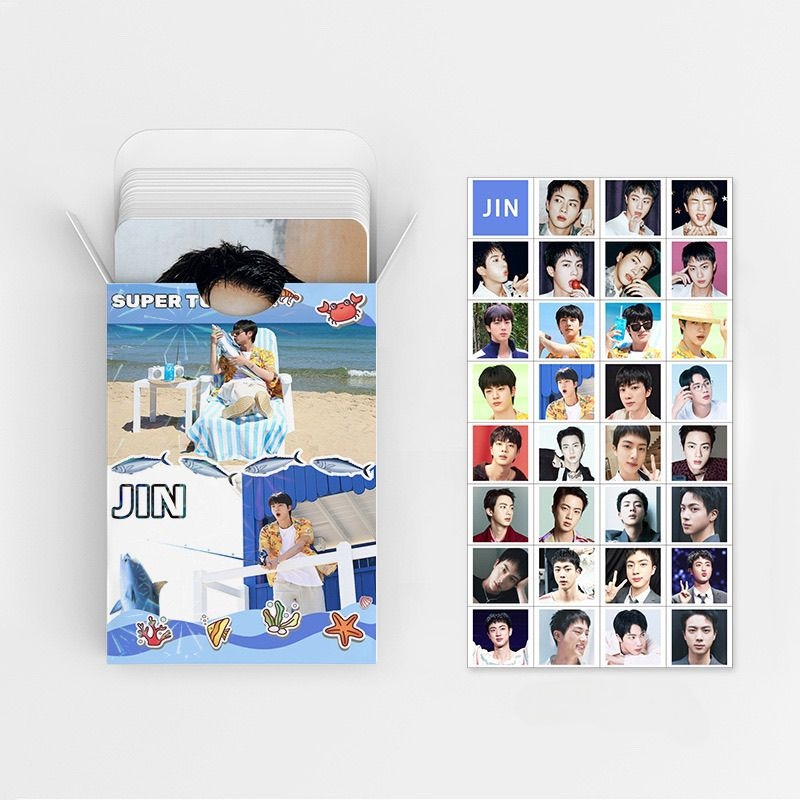 KITS 92 PÇS (60 PHOTOCARDS + 32 ADESIVOS) JIN SUPER TUNA + FOTOS VARIADAS