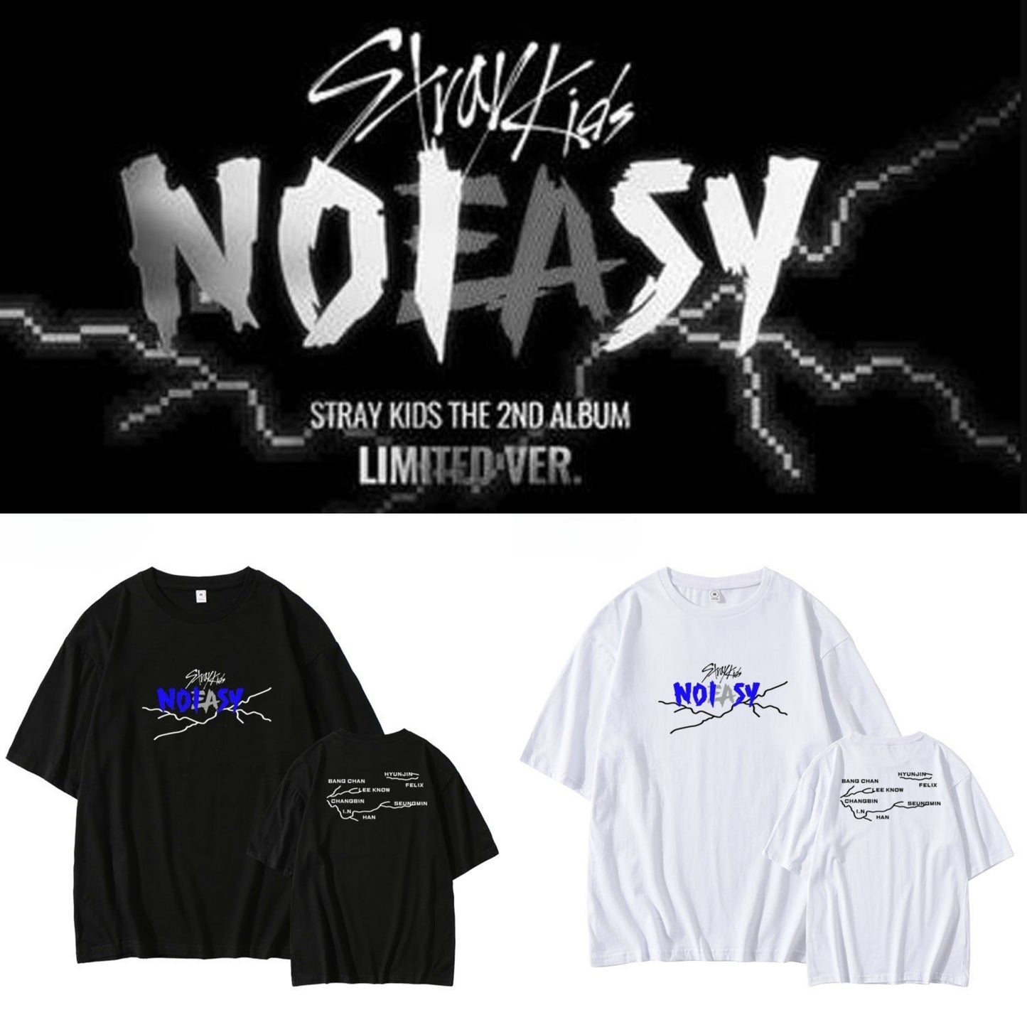 STRAY KIDS NO EASY T-SHIRT 100% COTTON (various colors)