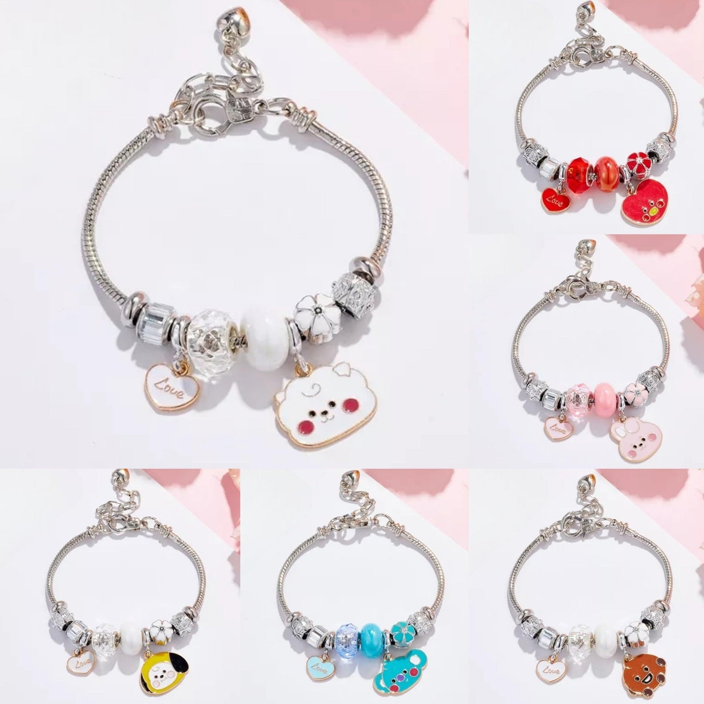 PULSERA DE ACERO INOXIDABLE CON CHARM BT21/BTS (todos los personajes)