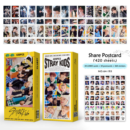 TARJETAS FOTOGRÁFICAS DE STRAY KIDS 420 UDS (30 TARJETAS FOTOGRÁFICAS + 30 POSTALES + 360 PEGATINAS)